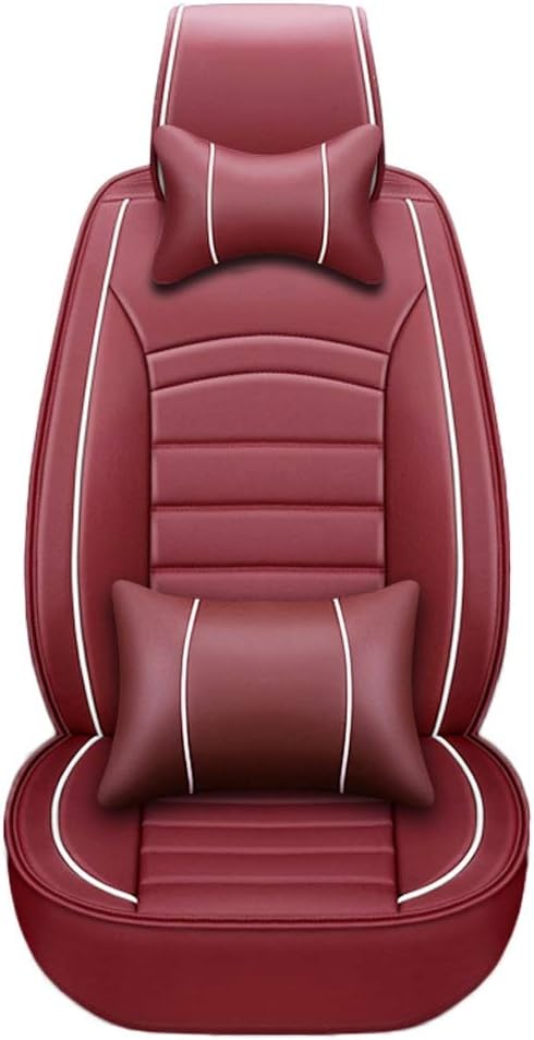 Car Cushion 5 Seats Comfort Version includes 2 Neck Pillows 2 Pillows Cushion Artificial Leather All Inclusive Front and Rear Car Seats (Color : Beige) (Wine Red)