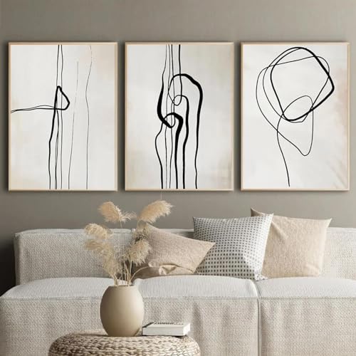 Affiches minimalistes noir beige dessin au trait 50x70 cm x3
