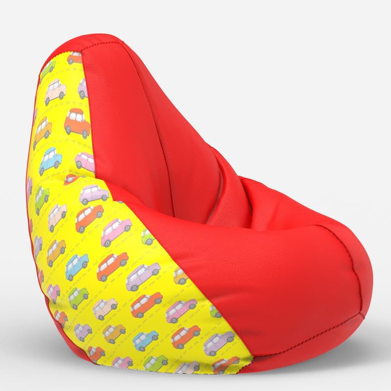 Image of Biggie Bean Bag with Beans Filled 6XL- Official: Jack & Mayers Bean Bags - Max User Height : 6-6.5 Ft. - Weight : 99-110 Kgs(Model: Cartoon Cars - H - Red Yellow)