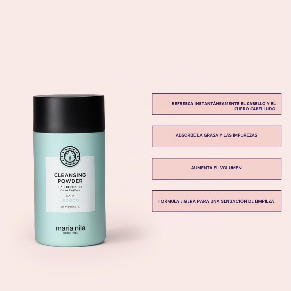 Maria Nila Cleansing Powder, Refresca el cabello y el cuero cabelludo, absorbe grasas, aceites y residuos de productos, 100% vegano y sin sulfatos ni parabenos