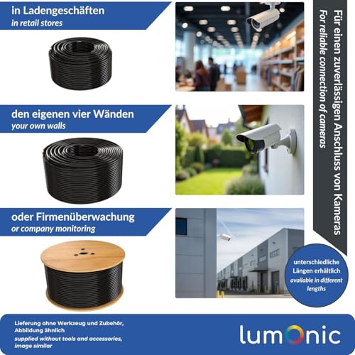 Cable coaxial RG59 profesional Lumonic de 75 ohmios con doble blindaje de 90dB para sistemas CCTV 5