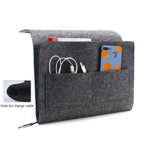 Filz Bett Organizer Betttaschen Zum Einhängen Filzbetttasche Bettaufhänger Organizer Sofa Aufbewahrung Atem Anti-Rutsch Aufbewahrungstasche für Buch, Zeitschriften, iPad, Handy, Fernbedienung Grau - Image 4