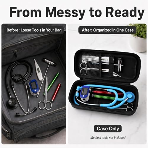 Image of Stethoscope Case Compatible with 3M Littmann Classic III Monitoring /Lightweight II S.E /Cardiology IV Diagnostic /MDF Acoustica Stethoscopes, Extra Pocket for Doctor & Nurse Accessories (Black)