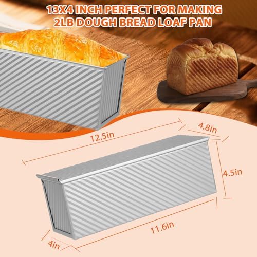 Non-Stick Pullman Loaf Pan with Lid 13x4 Inch - 2.2lb Carbon Steel Bread Baking Pan with 4 Vent Holes, Heavy Duty Sourdough Loaf Pan with Cover for Homemade Sandwich Bread (Silver) - Thumbnail 4