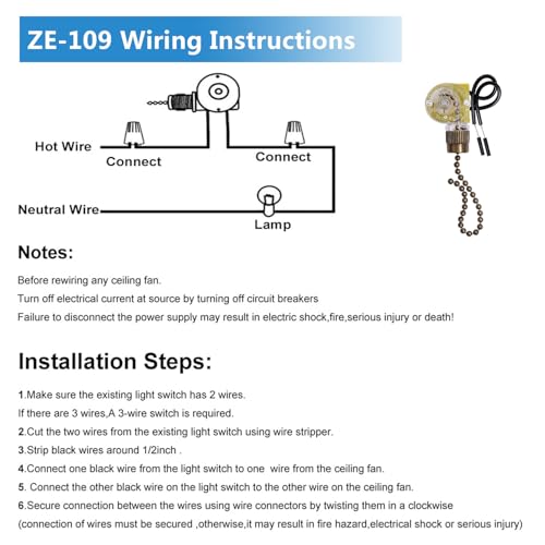 Image of Zing Ear ZE-109 On-Off Ceiling Fan Switch, Pull Chain Cord Switch, Compatible with Hunter Ceiling Fans, Appliances, Replacement Speed Control Switch (Bronze Pull Chain)