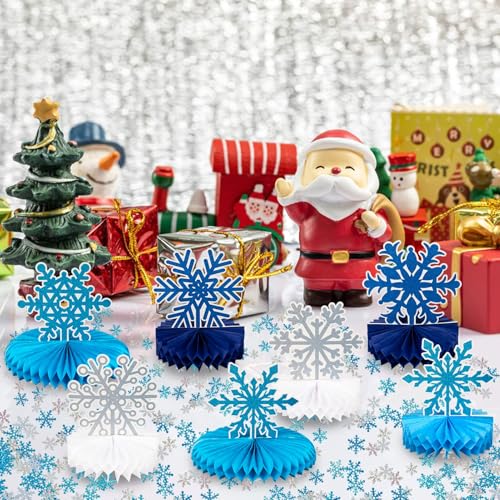 Frozen Winter Wonderland Party Decorations - 12pcs Blue White Snowflake Honeycomb Table Centerpieces and 600pcs Snowflake Confetti for Christmas Holiday Winter Birthday Baby Shower Party Supplies - Image 7