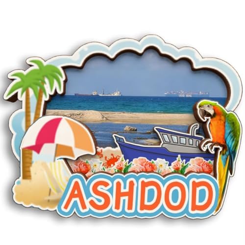Imán decorativo de madera 3D Ashdod Israel para refrigerador miniatura 1