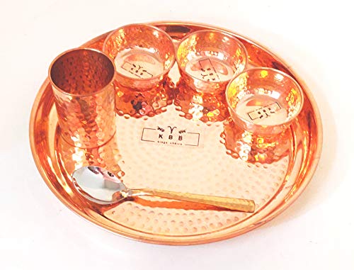 KBB Pure COPPPER Hammered THALI Set 12 INCH (6 PC Set)