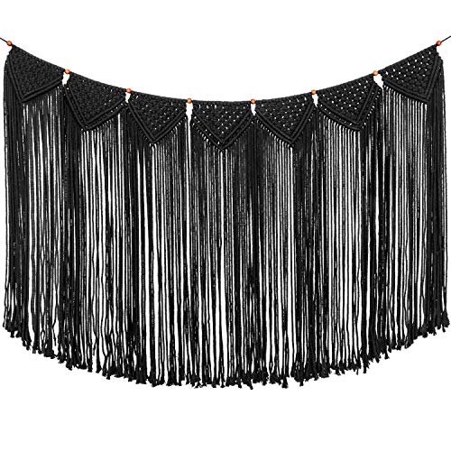 Macrame Woven Wall Hanging Curtain Fringe Garland Banner - Boho Shabby Gothic Wall Decor - Apartment Dorm Living Room Bedroom Baby Nursery Art - Party Backdrop Decoration 47