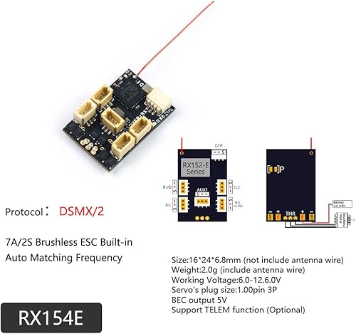 Miniatura 2 de Dancing Wings Hobby 2.4G 4CH5CH6CH7CH Mini receptor DSM2 DSMX de bajo voltaje integrado cepilladosin escobillas regulador ESC (RX154-E)