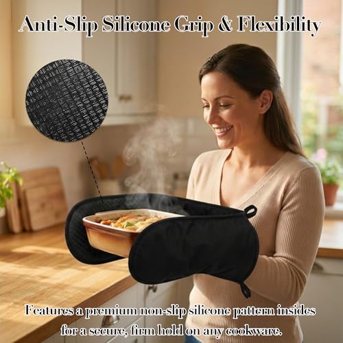 Navani Double Oven Gloves, 250°C Heat Resistant BBQ Mittens with Non-Slip Silicone Grip, 84 x 18cm Extra Long Cotton Oven Mitts for Outdoot or indoor Cooking, Baking & Grilling, Machine Washable - Image 5