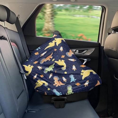 Image of Dinosaur Nursing Cover Up for Breastfeeding, Baby Stroller Carseat Canopy, Premium Elastic Car Seat Covers for Babies Kids,Blue Mother Breastfeeding Scarf