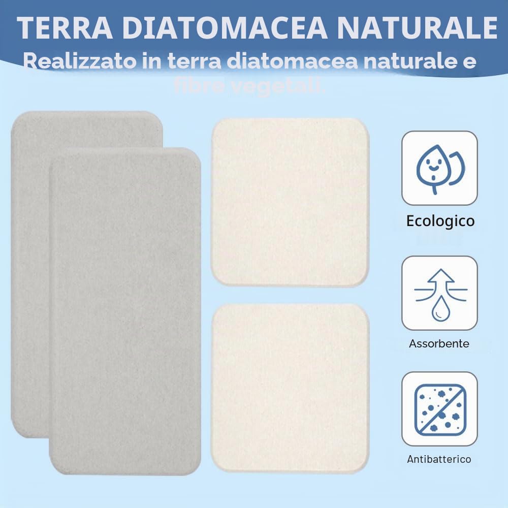 4 Pezzi Sottobicchieri in Terra di Diatomee Assorbenti, Rapida Vassoio in Pietra Assorbente per Lavello, Grigio e Bianco Vassoio Pietra Assorbente Bagno, per Spugne, Spazzole, Bottiglie di Saponi