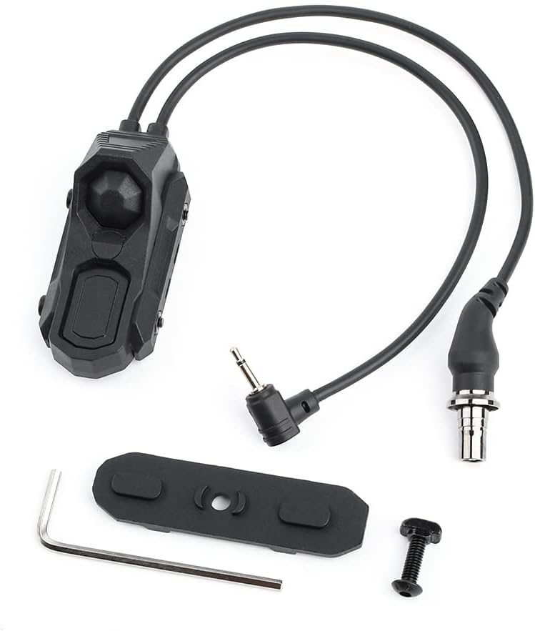 Double Port Flashlight and 2.5MM Plug Switch,Tactical M300 M600 Torch and PEQ DBAL Series Flashlight Dual Pressure Control Switch for Mlok Keymod and 20mm Picatinny Rail System (Black)