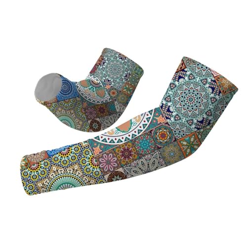 yicomon UV Sun Protection Arm Sleeves for Women Men, Boho Floral Paint Summer Cooling Arm Sleeve for Driving Sports Cycling (M)