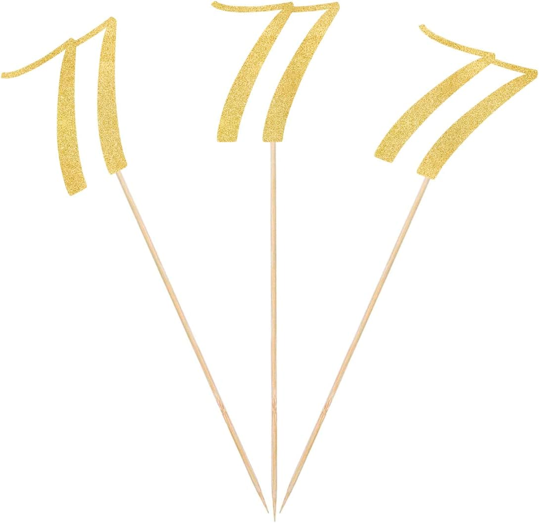 Gold Glitter 77th Birthday Centerpiece Sticks, 12-Pack Number 77 Table Topper Anniversary Party Decorations