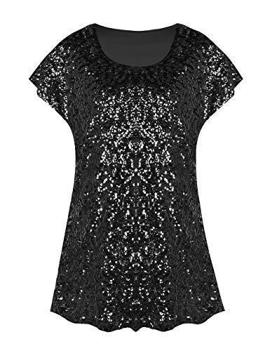 Prettyguide Women's Sequin Blouse Loose Fit Flashy Party Tops Dolman Sleeve Black M/Us10-12 #TOP4
