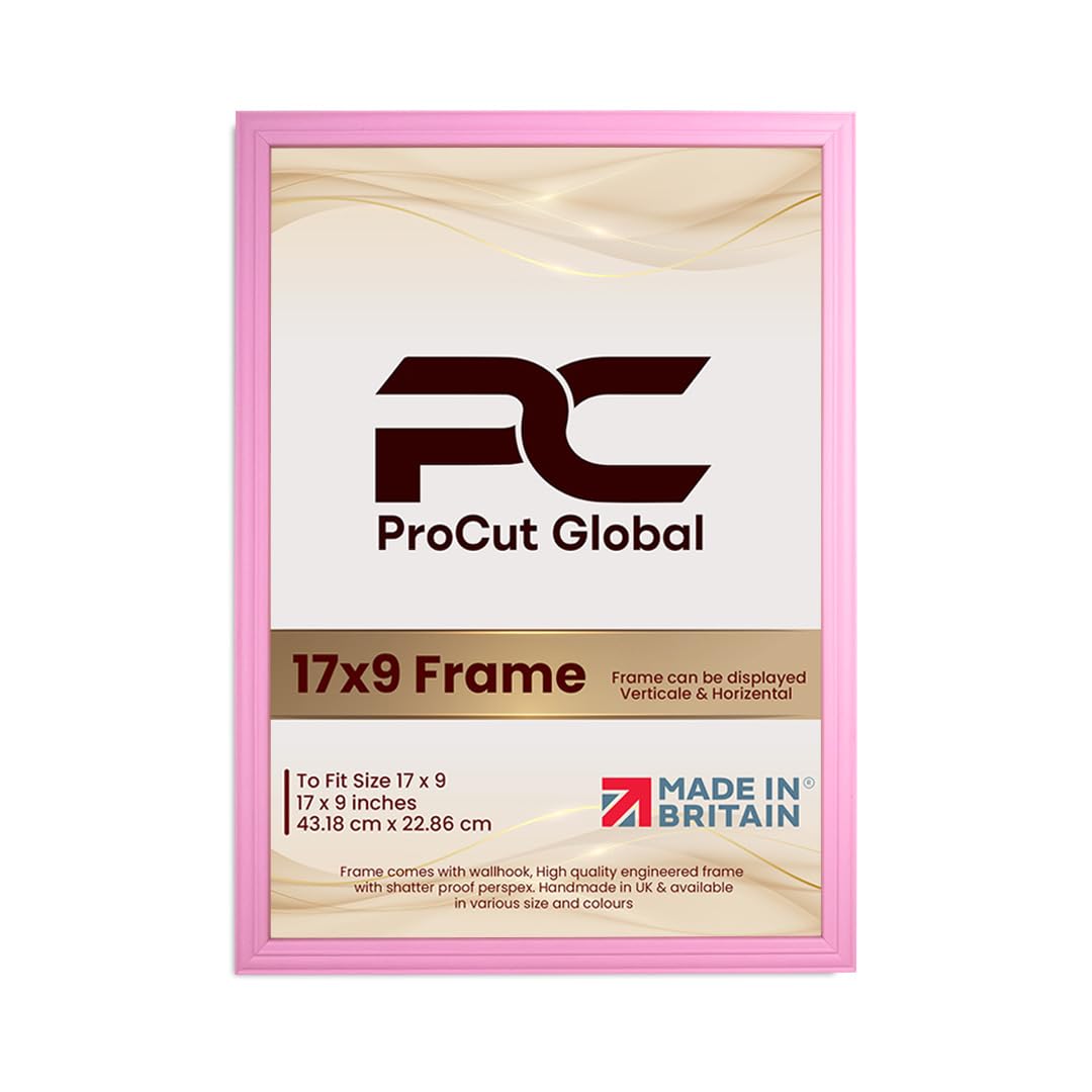 Procut Global 17x9 Pastel Pink Picture Frames - Classic Wooden Photo Frame with Shatterproof Perspex for Wall or Tabletop - Perfect for Posters, Certificates & Prints - Sizes & Colors Available