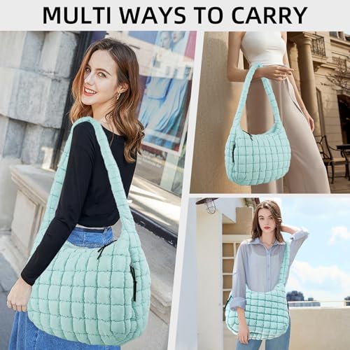 Image of Puffer Quilted Shoulder Bag Large Puffer Tote Bag for Women,Hobo Quilted Tote Bag Crossbody Shoulder Handbags Puff Purse