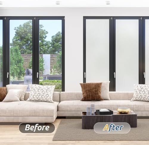 rabbitgoo Window Films for Privacy, Static Cling Frosted Glass Sticker, Non-Adhesive Privacy Film Sun Blocking Window Covering Frosting Vinyl Bathroom Sliding Glass Door, 44.5 x 200cm, Pure Frosted - View 8