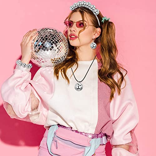 27 PCS Disco Ball Cake Decoration Ornaments Reflective Mirror Ball Cake Decoration 70s Disco Themed Party Decoration Silver Disco Table Decoration for Christmas Tree Dance Music