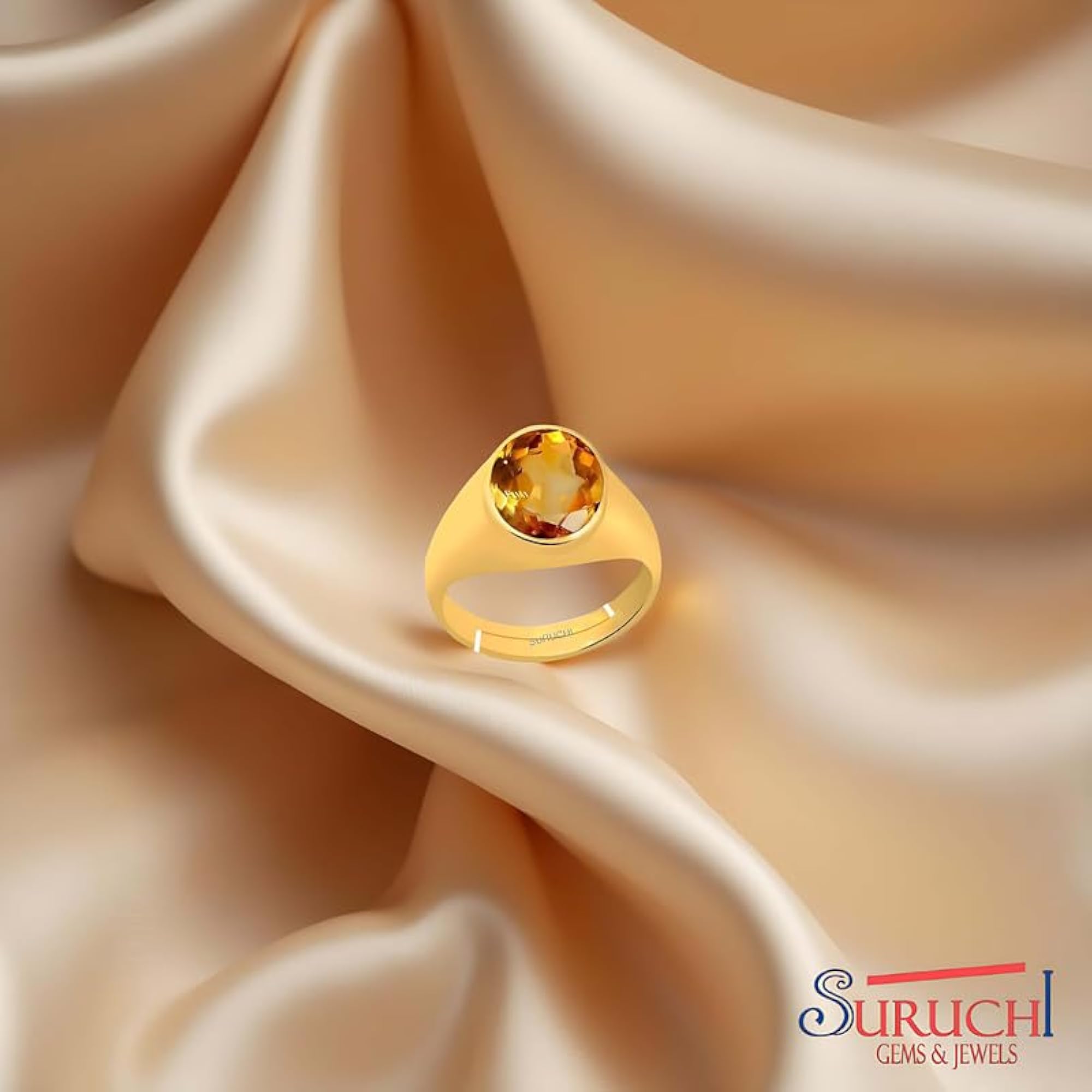 Men's Yellow Sapphire Pukhraj 22K Gold Plated Adjustable Ring