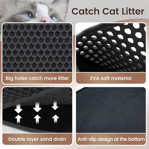 Katzenklo Matte, 50x40 cm Katzenstreu Matte, Doppelte Schichte Non-Slip wasserdichte Entwurf Katzenmatte Katzenklo, Bienenwabe Matte Katzentoilette, Cat Litter Mat Streu Kontrolle