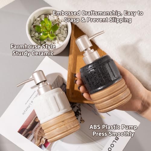 Image of 2 Pcs Soap Dispenser Bathroom, 14 Oz Liquid Hand Dish Soap Dispensers for Bathroom Countertop and Kitchen Sink, Ceramic Hand Soap, Dish Soap & Lotion Bottles, Modern Rustic Home Decor