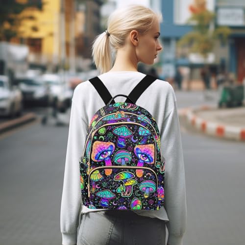 Image of Women Fashion Backpack Purse Magic Mushrooms Rucksack, S | Casual Lightweight Quilted Daypack Ladies Bag for College Travel Work