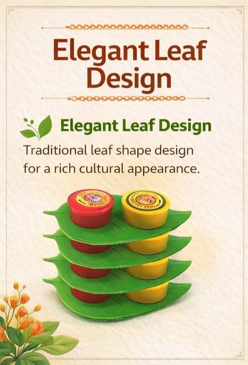 Image of Sainik's Haldi Kumkum Set with Leaf Shape Tray, Multicolor, Pasupu Kumkum Return Gift for Weddings and Festivals, Pack of 20