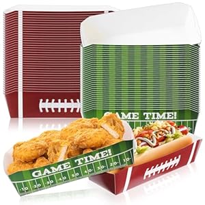 Yeaqee 50 Pcs 7″ Football Hot Dog Trays Football Disposable Paper Trays Food Nacho Boats Game Day Football Serveware Football Theme Food Tray Snack Party Baskets