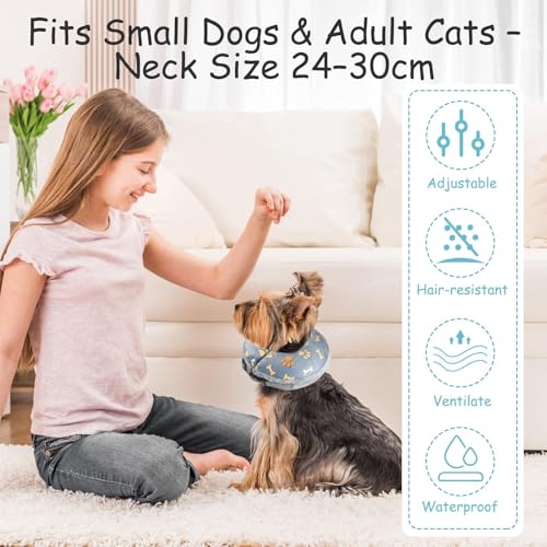 Aufblasbare Halskrause für Hund Katze, Hundekragen Leckschutz, Weicher Schutzkragen Leckschutz nach OP oder Kastration, Genesungshilfe für Hunde und Katzen (Graue M)