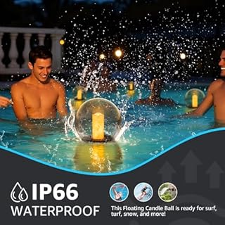 uuffoo 2-Pack 7.4x7.4 Solar Floating Pool Lights Ball Solar Powered Flickering that Float Candles Lights Outdoor Water-Resistant IP66 for Pond Garden Party Swimming Decor