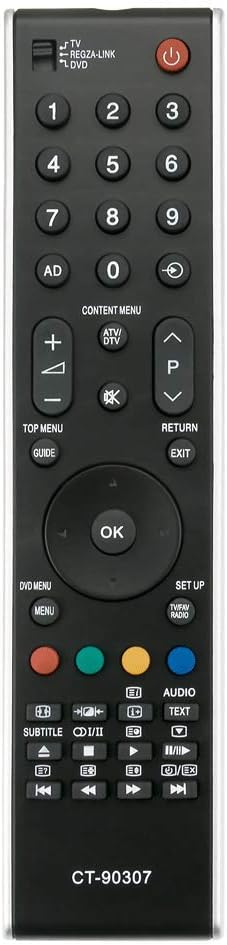 VINABTY CT-90307 Remote Control Replace Suitable for Toshiba REGZA LED LCD TV 32CV504 32CV504DG 32CV505D 32C3035D 32CV505DG 32WLT68A 32XV505D 32XV505DB 32WLT66A 32XV505DG 32XV555D 32XV556D 42RV555D