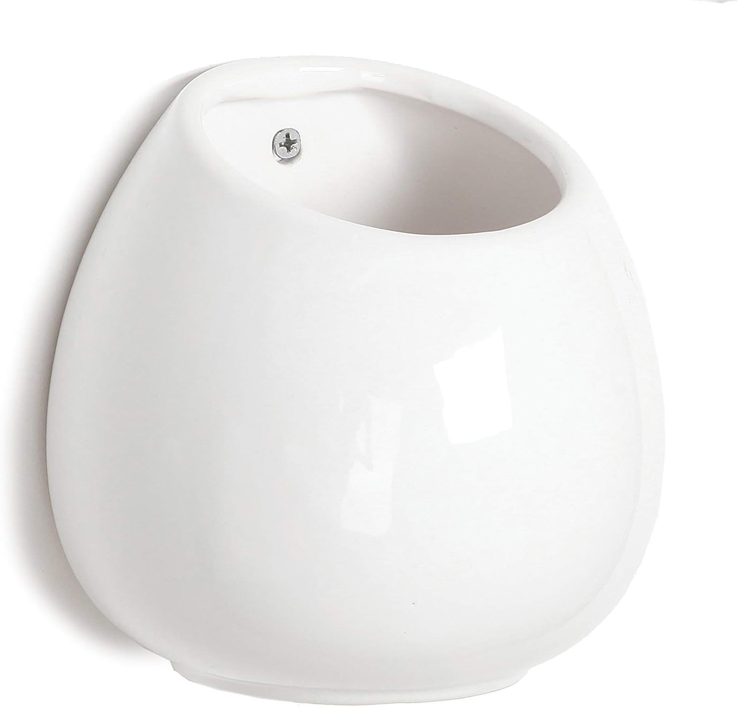 MyGift 6 Inch White Ceramic Indoor Wall Hanging Planter Plant Pot, Wall Mounted or Freestanding Decorative Small Flower Vase