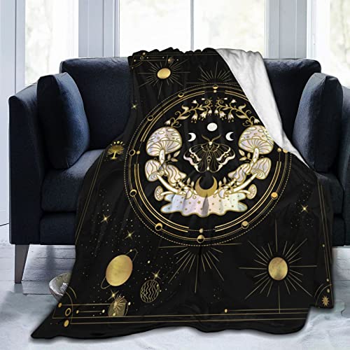 Mushroom Hippie Decor Fleece Blanket Fuzzy Soft Plush Gothic Moth Skull Sun Moon Blanket For All Season Throws For Home Couch Bed Sofa Livingroom Office 80X60In #TOP6