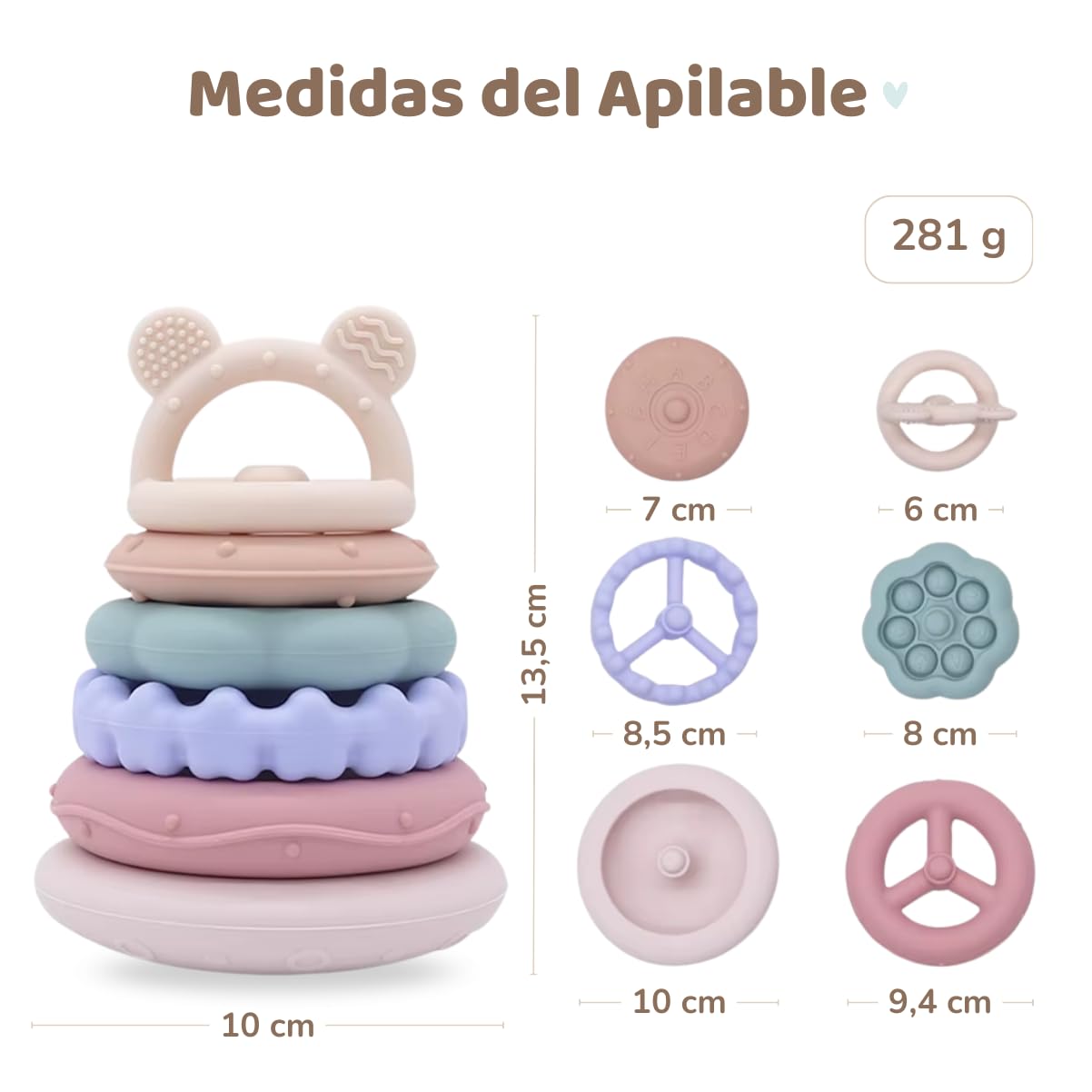 MuyPetit Cubos Apilables Bebé Silicona, Mordedor Silicona, Juguetes Montessori bebé 6-12 meses, Torre Apilable Sensorial para Estimulación y Aprendizaje, Regalo Original para Bebés — view 9