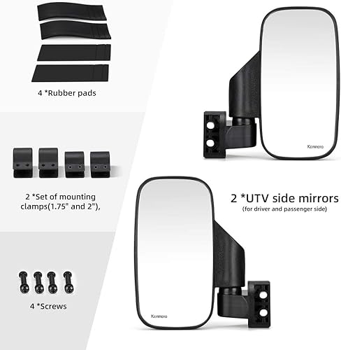 Miniatura 2 de KEMIMOTO Espejos laterales UTV y espejo central trasero con jaula de barra antivuelco de 1.5 a 2 pulgadas compatible con Polaris RZR 900, XP 1000/4,