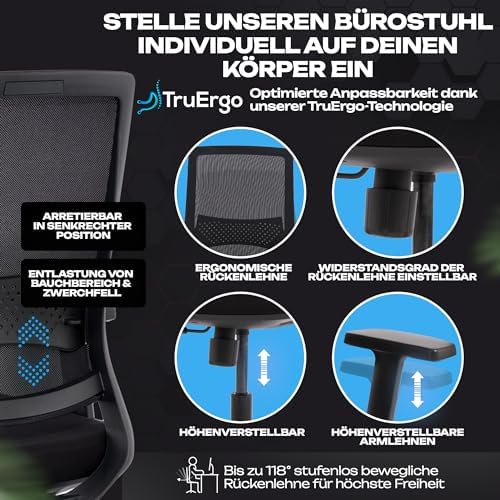 Bild 3 - M2 Bürostuhl Ergonomisch Testsieger mit Einstellbarer Armlehne ohne Kopfstütze für maximale Bewegungsfreiheit, Rückenfreundliche Bürostühle, Schreibtischstuhl für Büro und Home Office Chair