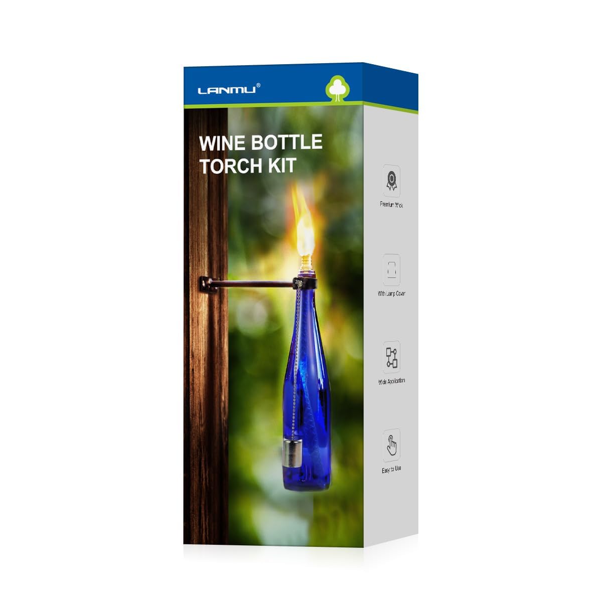 Wine Bottle Torch Kit, Outdoor Patio Wall Mount Holder with Wick, Porch Whiskey Bottle Hardware Kit, DIY Homemade Decor