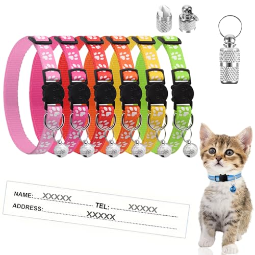 5-Pack Reflective Cat Collars with Bells – Adjustable Kitten Collars with Quick Release, Anti-Lost Tags, Soft Nylon Material, Vibrant Assorted Colors