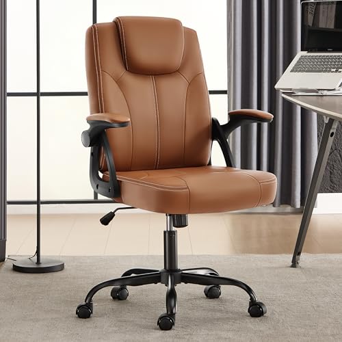 Office Desk Chair, PU Leather Computer Chairs with Padded Flip-Up Arms