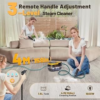 Gautye Steam Cleaner, 3-Level Adjustable Handle, 15s Heat-Up, 1.6L Tank, Portable Steam Cleaner Handheld with 16 pcs Accessories, Steamer Cleaning for Floor, Bathroom, Kitchen, Window, Car, Curtains