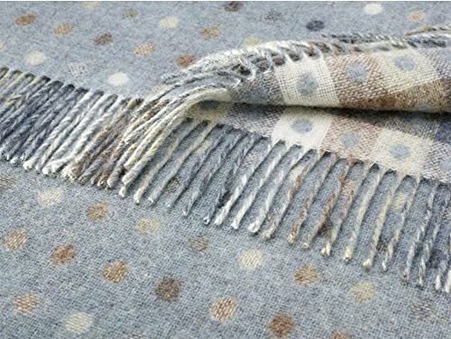 Bronte Moon Aqua Spot Blue Blanket Pure New Scottish 100% Shetland Wool Reversible Throw, Aqua Blue, Standard