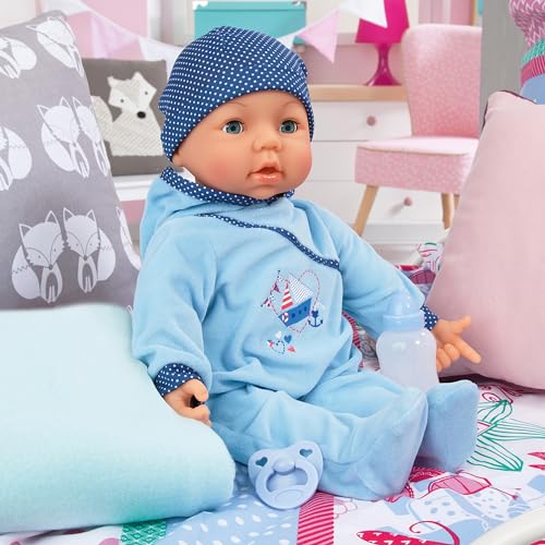Bayer Design 94683AA -Funktionspuppe Hello Baby Boy mit Zubehör, 46 cm, blau