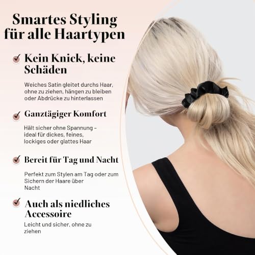 Kitsch Satin Haargummis Damen, Weicher als Seide - Schwarz, 5 Stück – Ansicht 3
