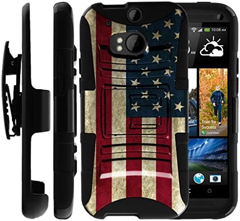 Untouchble Compatible with HTC One M8 | HTC M8 Case [Heavy Duty]- Shockproof Swivel Holster Case with Built in Kickstand - Vintage America Flag