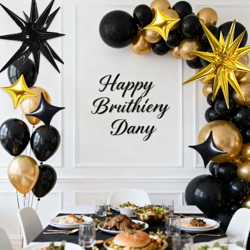 Image of TONIFUL 22Inch 18Pcs Black Gold Large Explosion Star Mylar Balloons and 10Inch Four Pointed Star Balloons Set for Christmas New Year Birthday Wedding Baby Shower Anniversary Photo Booth Supplies