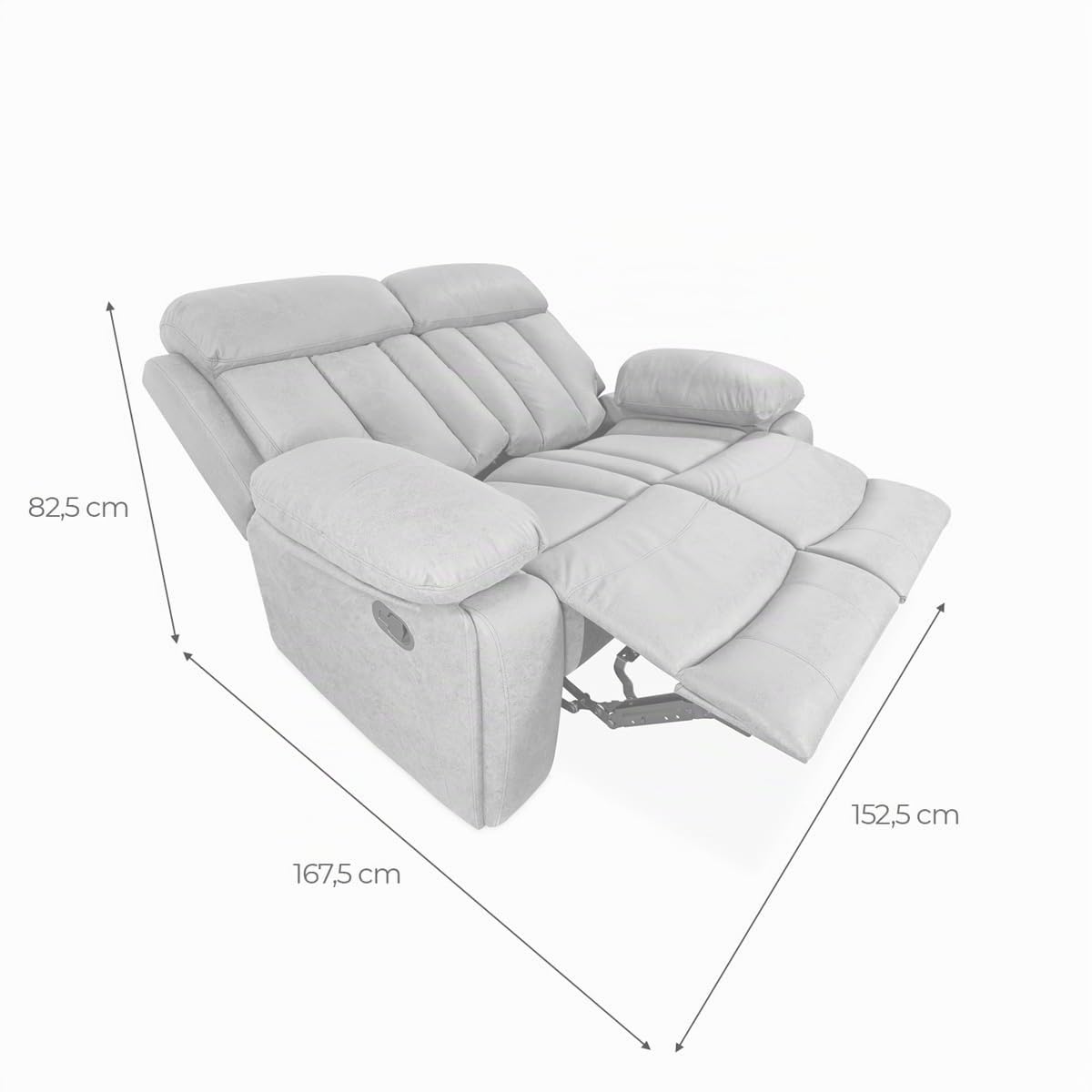 Homey - Sofá de 2 Plazas con Función Relax, Modelo Havana con Reclinación Manual de Respaldo y Resposapiés, Medidas: 152 cm (Ancho) x 103,5 cm (Alto) x 93 cm (Fondo), Choco