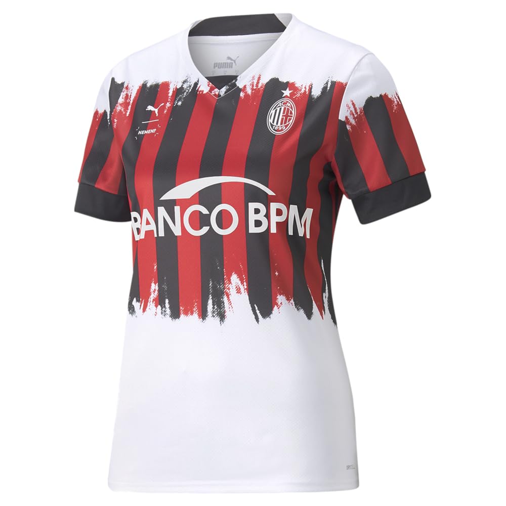 PUMA Womens Ac Milan X Nemen Replica V Neck Short Sleeve Jersey Soccer Cleats - White - Size S